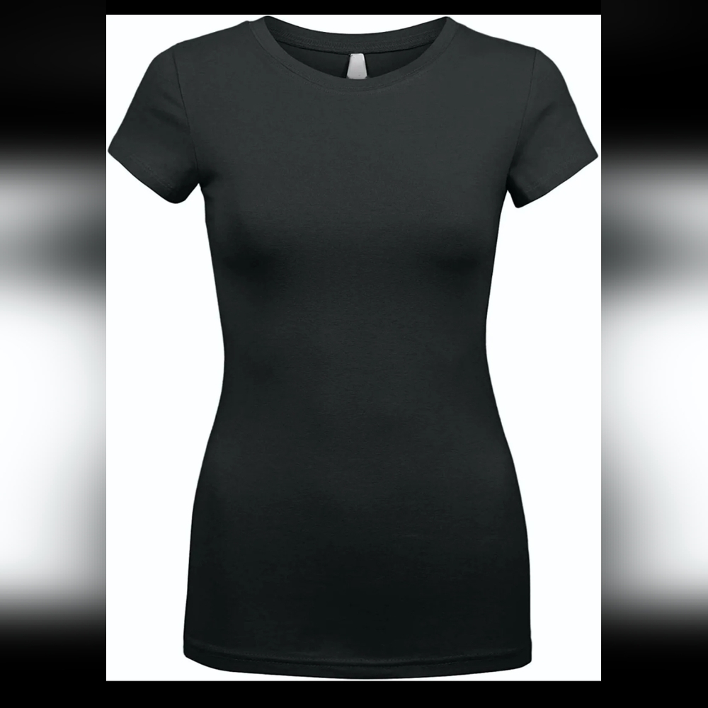 Black short sleeve basic round neck crew solid cotton sexy fitted tee shirt top